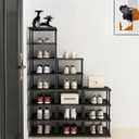 Vertical Shoe Rack - Tall Narrow Shoe Rack Organizer for Small Spaces,7 Tier Bamboo Shoen Shelf for Entryway,Closet,Corner,Doorway,Skinny Shoe Shelf Space Saving Shoe Storage,Free Stackable DIY