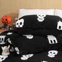 Halloween Comforter Cover Set Queen Size 3D Jacquard Design Halloween Bedding Set Velvet Microfiber Duvet Cover with 2 Pillowcases Lightweight Warm for All Seasons(Black,White,Skull)