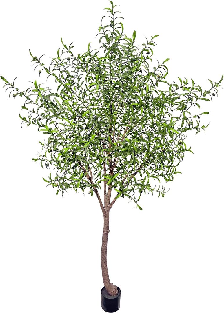 Niwellveb 8FT Fake Tree Artificial Olive Trees Artificial Indoor Realistic Potted Silk Indoor Large Fruit for Home Offices, Living Rooms, Bedrooms, Stairs and Foyer Decor (8 Ft Leaf Type)