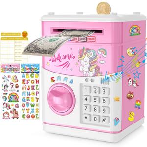 JUNEU Unicorn Piggy Bank for Kids, Gifts for 5 6 7 8 9 10 Year Old Girls, Kids Electronic Piggy Bank, Girls Birthday Gifts, Toys for Girl Boys, Kids Money Saving Bank