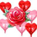 2 Pcs Red Rose Balloons, 31 Inch Realistic 3D Rose Flower Balloons Red Pink Heart Ballons for Valentines Day, Wedding, Anniversary, Birthday Party Supplies Decorations