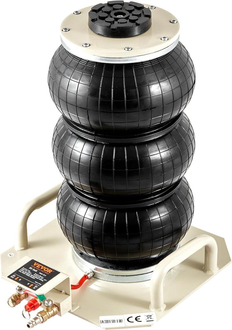 VEVOR Air Jack, 3 Ton/6600 lbs Triple Bag Air Jack, Airbag Jack with Six Steel Pipes, Lift up to 17.7 inch/450 mm, 3-5 s Fast Lifting Pneumatic Jack, with Side Handles for Car, Garage, Repair