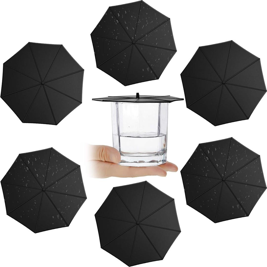 Patelai 6 Pcs Silicone Cup Covers 4.13 Inch Umbrella Coffee Cup Lid Reusable Tea Drink Covers Glass Airtight Seal Heat Resistant Lids Silicone Lids for Cups, Mug, Wine Glass(Black)