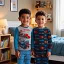 Hot Wheels 4 Piece Boys Pajama Set - Long Sleeve Shirt & Pants Soft Tight Fit PJs, Kids Toddler Sleepwear - Official License, 4, Blue