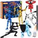 Magnetic Action Figure Set - 6-Pack T13 Titan 13 Robot with Weapons, Poseable Multi-Colored Toys for Boys Kids, Easter, Creative Battle Play Collection
