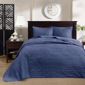 Madison Park Quebec King Size Quilt Bedding Set - Navy , Damask  3 Piece Bedding Quilt Coverlets  Ultra Soft Microfiber Bed Quilts Quilted Coverlet