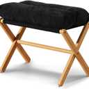Baveke Ottoman Foot Rest- Bamboo Foldable Stool, Foot Stools Small Ottman with Upholstered & X Legs, Folding Stool for Makeup, Bedroom and Living Room (Black)