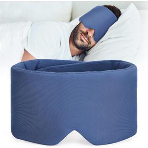 FRESHME Pure Handmade Cotton Sleep Mask - Blackout Eye Mask with Adjustable Velcro Soft and Comfortable Eye Blinder Shade for Men Women Travel Office Nap Airplane Blue