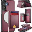 Usroom for Samsung Galaxy S25 FE Case Wallet Compatible with Magsafe, RFID Blocking Magnetic Card Holder 2 in 1 Detachable Kickstand Shockproof Phone Case for Galaxy S25 FE 6.7" Wine Red
