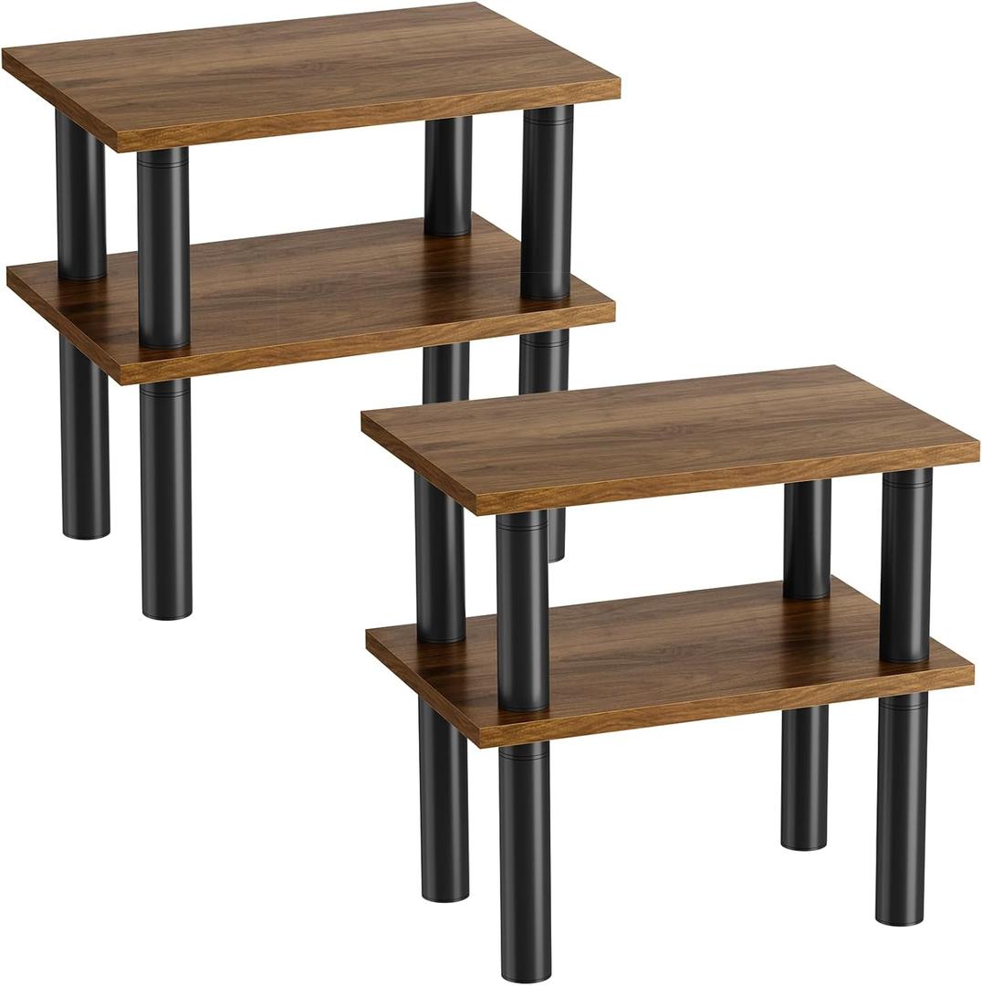 Cabinet Organizer Shelf, 2 Tier Countertop Spice Rack for Kitchen Counter, Seasoning Organizer with Wood-Grain Shelves, Kitchen Countertop Organizer for Spices, Sauces and Small Items (4 Pcs, Brown)