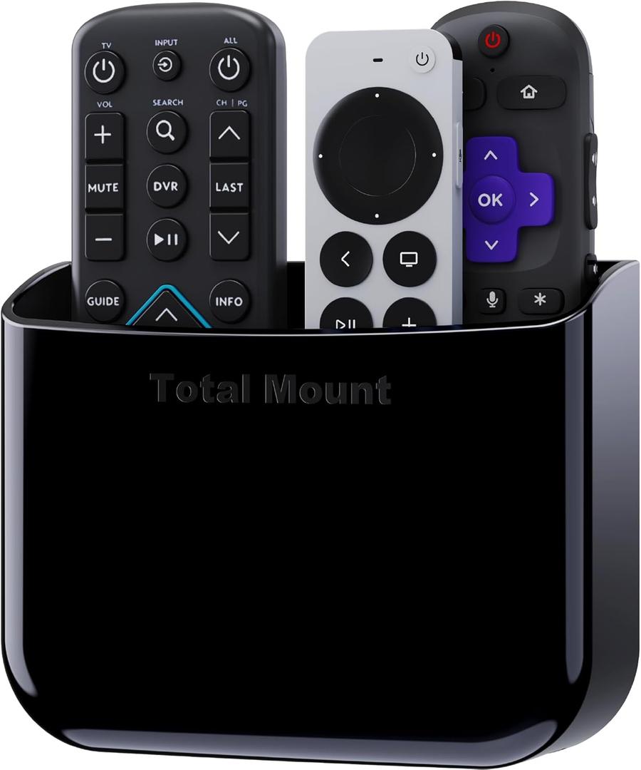 TotalMount Hole-Free Remote Holder  Eliminates Need to Drill Holes in Your Wall (for 2 or 3 Remote Controls  Black  Quantity 1)
