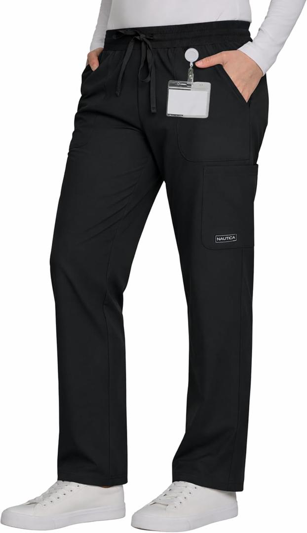 Nautica Scrub Pants for Women - Straight Leg Open Bottom Professional Medical Uniform Stretch Soft Scrub Bottoms for Woman XL