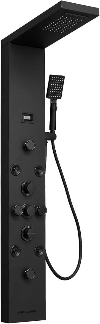 Shower Panel, Shower Tower, Bathroom Shower Panel Tower System, 6 IN 1 Shower Functions, Stainless Steel Wall Mounted, Black