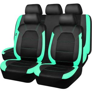 CAR PASS Leather Seat Covers, Breathable Universal Car Seat Cover Full Set for Cute Women Girly,Super 5mm Composite Sponge Inside,Airbag Compatible Fits Most Auto,SUVs,Trucks,Vans(Full Set,Black&Mint)