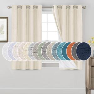 PrinceDeco Linen Black Out Curtains 54 Inches Long 100% Blackout Curtains for Bedroom Thermal Insulated with White Liner,Noise Reducing, 52" Wide Per Panel, Set of 2,Bleached Sand