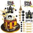 26 PCS Wizard Birthday Cake Topper Decorations, Wizard Party Supplies, Glitter Themed Cupcake Decorations