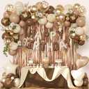 Brown Birthday Decorations, Brown Tan Beige Gold Foil Confetti Balloons Happy Birthday Banner Gold Butterfly Fringe Curtains Birthday Decorations for Women Girls