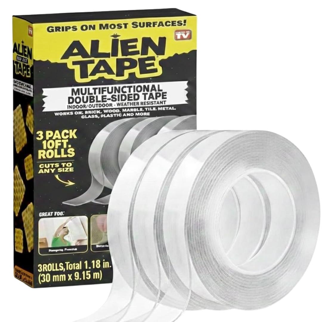 ALIEN TAPE Double Sided Tape Heavy Duty, Nano Tape, Double Sided Mounting Tape, Heavy Duty Double Sided Tape for Walls, Wall Tape, Clear Adhesive Tape for Poster Photo Wall Décor As Seen on TV 30 Feet