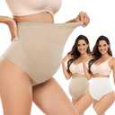 Hailycoco Seamless Maternity Shapewear, Maternity Thong High Waist Underwear Panties for Pregnancy with Belly Support (Medium, Nude+nude+white)