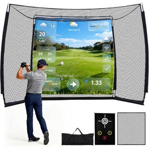 Golf Practice Hitting Net with HD Simulator Screen and Target Cloth, 10x8 FT Golf Driving Net for Indoor, Outdoor, Backyard and Garage with Impact Resistance and Ball Return