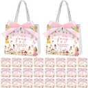 Kolldenn 50 Pcs Fairy Gift Bags 5.5 x 2.4 x 4.7 Inch Fairy Party Favors Bags with Handles and Pink Ribbon Bow Mushroom Goodie Bag for Birthday Baby Shower Bridal Shower Wedding Party Favors