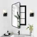 Recessed Medicine Cabinet with Mirror, 16x24''Farmhouse Black Metal Framed Bathroom Medicine Cabinet Mirror, Single Door Storage Cabinet Vanity Mirrors(Without Back Door Storage Shelf)