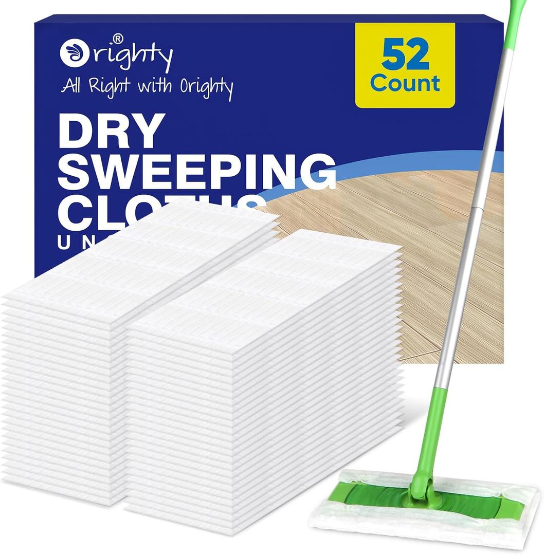 Orighty Dry Sweeping Cloths, Mop Pads Refills Compatible with Swiffer Sweeper, 52 Count Disposable Duster Refills for Floor Mopping and Cleaning