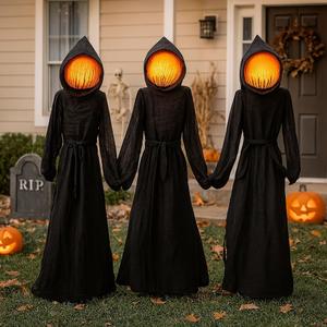 Evergreen Set of 3 LED Black Halloween Grim Reaper Stakes | 4 Feet Tall | Weatherproof Battery Operated | Spooky Garden Statue Outdoor Decoration Grass Lawn or Patio