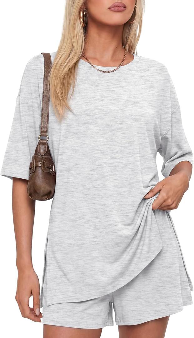 Darong Women's 2 Piece Lounge Set Short Sleeve Boxy T-shirt & Shorts Comfywear Summer Pajama Set Loungewear Set