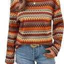 SOLY HUX Women's Long Sleeve T Shirt Boho Chevron Print Crew Neck Drop Shoulder Casual Fall Tops (XL)