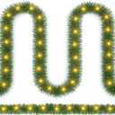 2 Pcs Total 100 ft Christmas Garland Artificial Greenery Garland Bright 300 LED Lights 3.5 Inches Wide Pine Soft Christmas Decorations for Tree Stair Indoor Outdoor Fireplaces (Yellow)