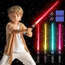 SANCO Light Up Sabers for Kids - 4 Pack 7 Colors Retractable Power Sword with FX Sound(Motion Sensitive), Glowing Toys for Halloween Cosplay Parties, Christmas Birthday Gifts for Boys & Girls