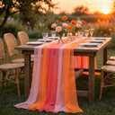 Boao 6 Pcs Red Pink Orange Party Decorations Table Runner Cloth 10Ft Boho Sheer Rustic Fabric for Wedding Birthday Party Baby Bridal Shower Graduation Dawn Sunset Decor