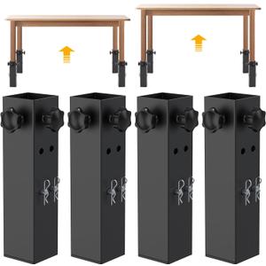 4 Pcs Table Leg Extenders for Folding Tables, 2 Levels/Heights Adjustable Table Leg Extensions, Metal Square Folding Desk Leg Risers, Raise Desk Height 3.5"/5.5" (Inner Diameter 1.86")
