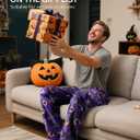 3 Pack Mens Pajama Pants Microfleece Plaid Pajama Bottoms Sleepwear PJ Sleep & Lounge Pants with Pockets & Drawstring (X-Large, Purple Eyeball, Orange Ghost, Orange Plaid)