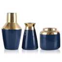 3 Piece Wide Mouth Vase Set for Table Centerpiece, Ceramic Blue Gold Flower Vase for Pampas Grass Decor, Glossy Gold Unique Vases for Bathroom Fireplace Top Shelf Entryway Decorative