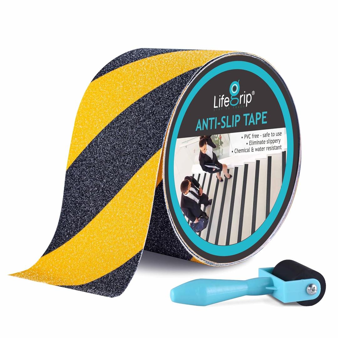 LifeGrip Anti Slip Traction Tape, 4 Inch x 40 Foot, Best Grip, Friction, Abrasive Adhesive for Stairs, Tread Step, Indoor, Outdoor, Caution Yellow/Black(4" X 40' Tape)