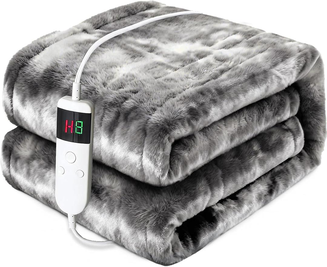 Heated Electric Blanket Throw 72''x84'' - Fast Tie-Dye Heating Blanket, Washable Heat Blanket 10 Heating Settings, 8h Timer Auto Off & Heated Protection, Soft Flannel & Sherpa Material