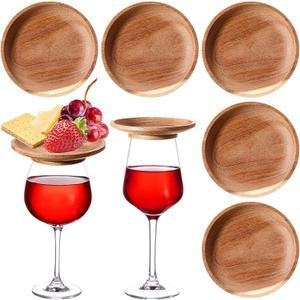 Mumufy 4 Pcs 4" Acacia Wood Wine Glass Charcuterie Topper Glass Topper Plate Mini Charcuterie Board for Wine and Cheese Parties Family Gatherings Bars Restaurants