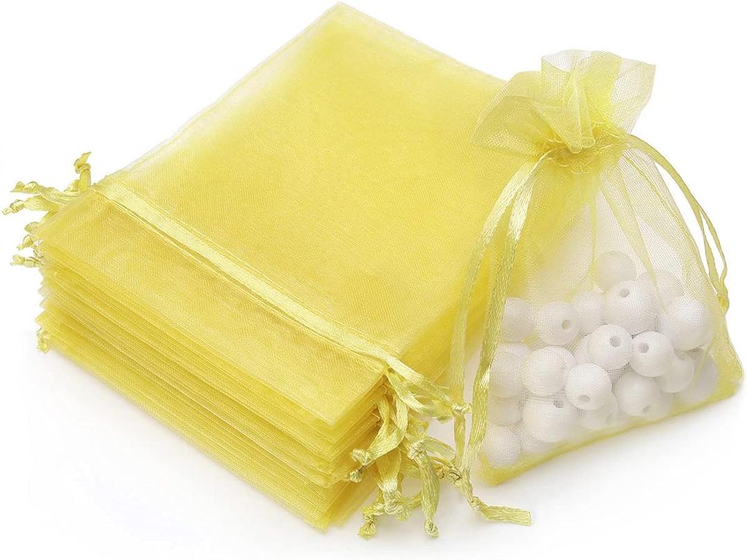 Akstore 50Pcs 3.15"x4"(8x10cm) Sheer Drawstring Organza Jewelry Pouches Wedding Party Christmas Favor Gift Bags (Lemon Yellow, 3x4)