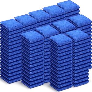 Newwiee 150 Pcs Microfiber Cleaning Cloth 6"x 6" Inch Softer Highly Absorbent Reusable Cleaning Rags for Kitchen Car Glass Home(Blue)