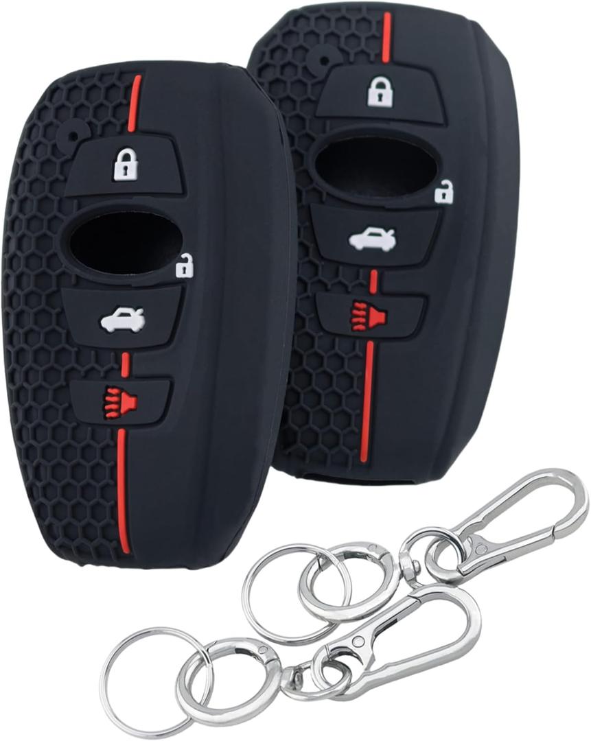 2Pcs 4 Buttons Silicone Smart Key for Cover for 2014-2021 2022 2023 2024 Subaru Outback Legacy Impreza Forester XV Ascent Impreza Crosstrek BRZ WRX Sti (Black)