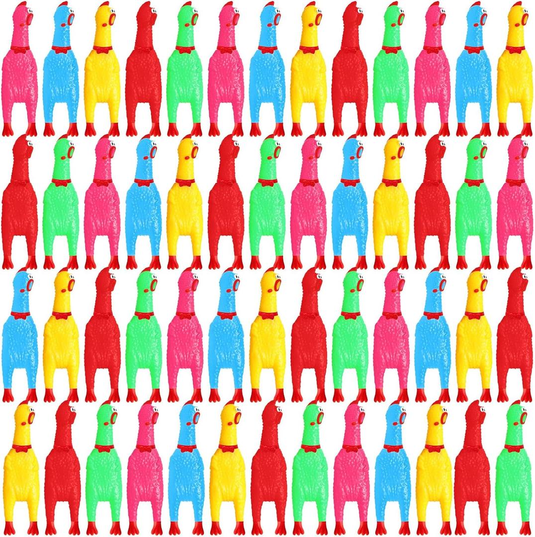 Honoson 50 Pcs Rubber Chickens Squeak Screaming Chicken Novelty Bulk Dog Toys for Pets Dogs Adults, 6.3 Inch(Multi Colors)