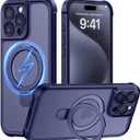 MOCCA Design for iPhone 15 Pro Case with Magnetic Invisible Stand [Full Camera Protection] [Compatible with Magsafe] Military Drop Shockproof Translucent Matte Phone Case Cover 6.1",Deep Blue