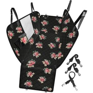 Femuar Dog Car Seat Cover, Waterproof Nonslip Pet Seat Cover for Back Seat with Storage Pockets Mesh Visual Window, Heavy Duty Scratchproof Pet Dog Seat Cover Hammock for Cars Trucks and SUVs (Floral)