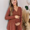 FMEYOA Womens Maternity Shirts Long Sleeve Pregnancy Tops Casual V Neck Ribbed Knit Pregnant Blouses (Brown, S)