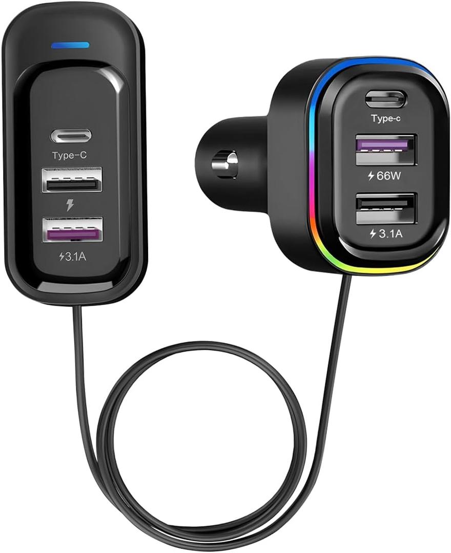 Ankuee Car Charger with 6 Multi Ports USB Type C, 66W & QC3.0 Fast Charging Adapter Auto Cigarette Lighter Plug, for iPhone 15 Max Pro Samsung Android Smart Phone Tablets & More