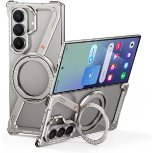 OATSBASF Minimalist Phone Case for Samsung Galaxy Z Fold 7, 360 Rotation Kickstand Aluminum Metal Frameless Design Bumper Z Case, Protective Shock Grade Shell (Natural Titanium)