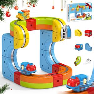 Flexible Magnetic DIY Electric Train Track Set for Toddlers 3+, 18 PCS Anti-Jam Magnetic Tracks, USB-Powered STEM Educational Toy Gift