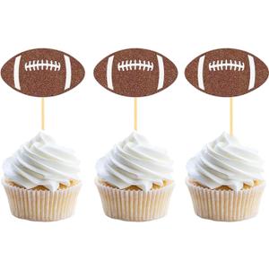 24pc Glitter Football Cupcake Toppers for Football Party, Baby Shower Decorations